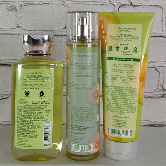 BATH & BODY WORKS 'CUCUMBER MELON' 3-PIECE BODY CARE SET MIST, WASH, LOTION, - Picture 4 of 15